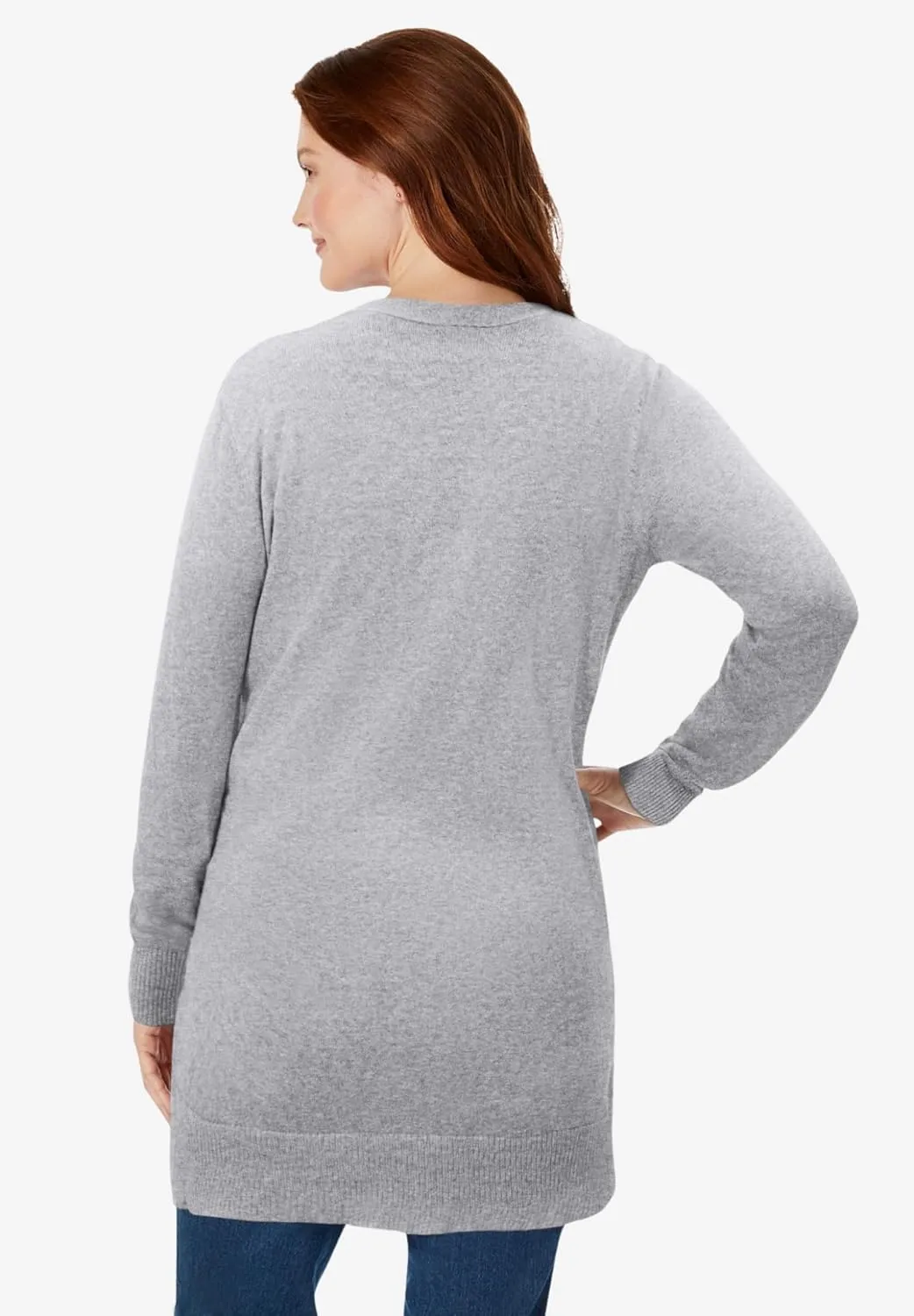 Woman Within Plus Size Perfect Longer-Length Cotton Cardigan