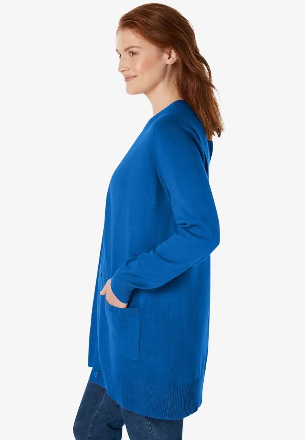 Woman Within Plus Size Perfect Longer-Length Cotton Cardigan