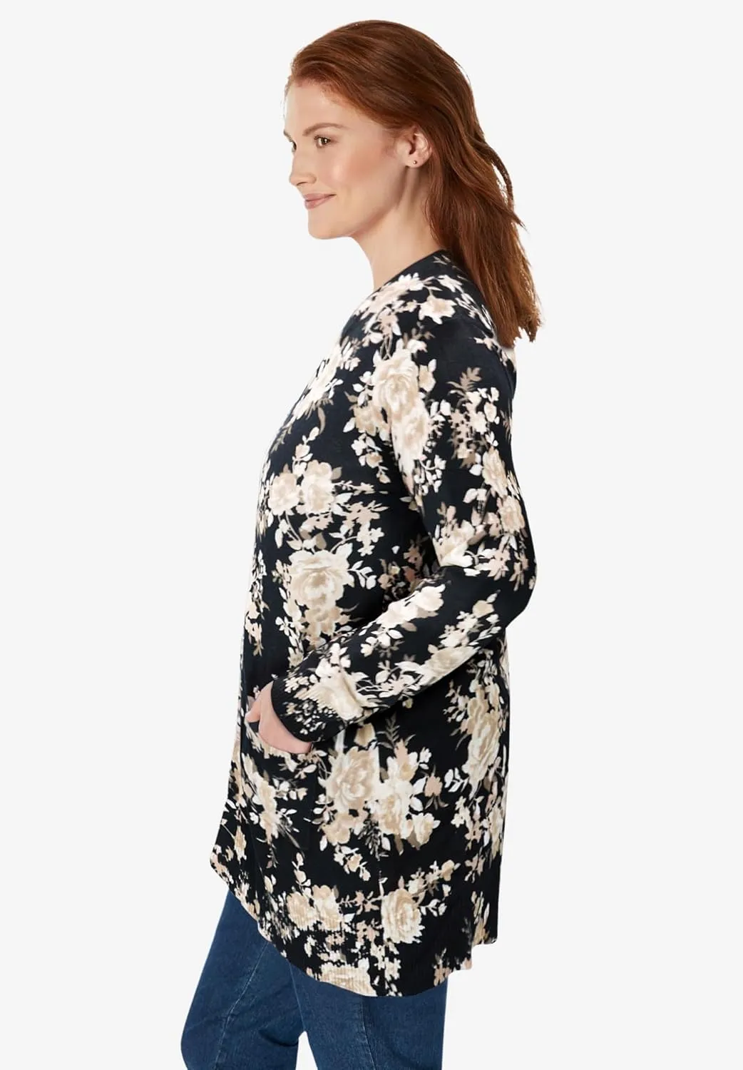 Woman Within Plus Size Perfect Longer-Length Cotton Cardigan