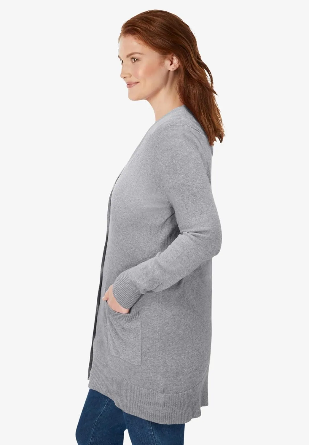 Woman Within Plus Size Perfect Longer-Length Cotton Cardigan