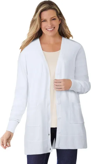 Woman Within Plus Size Perfect Longer-Length Cotton Cardigan