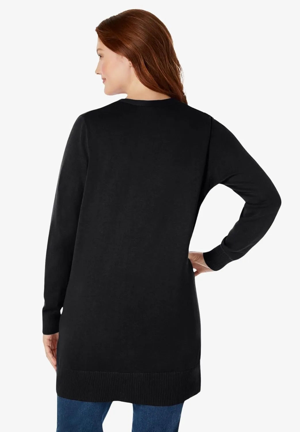 Woman Within Plus Size Perfect Longer-Length Cotton Cardigan