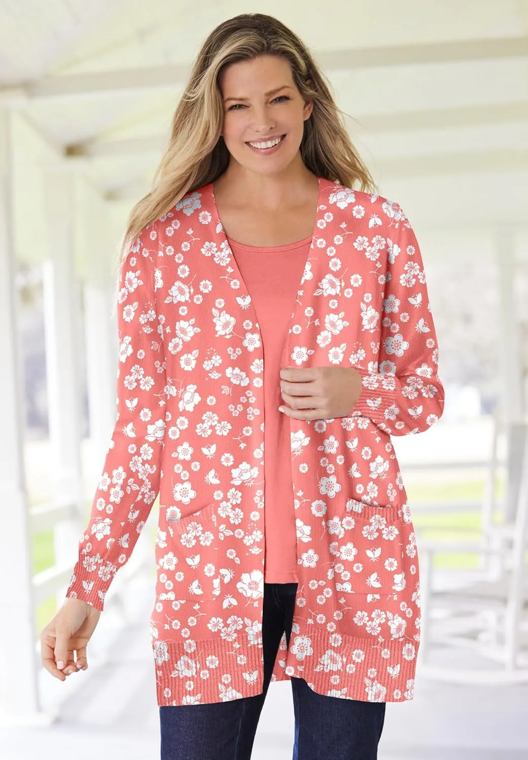 Woman Within Plus Size Perfect Longer-Length Cotton Cardigan