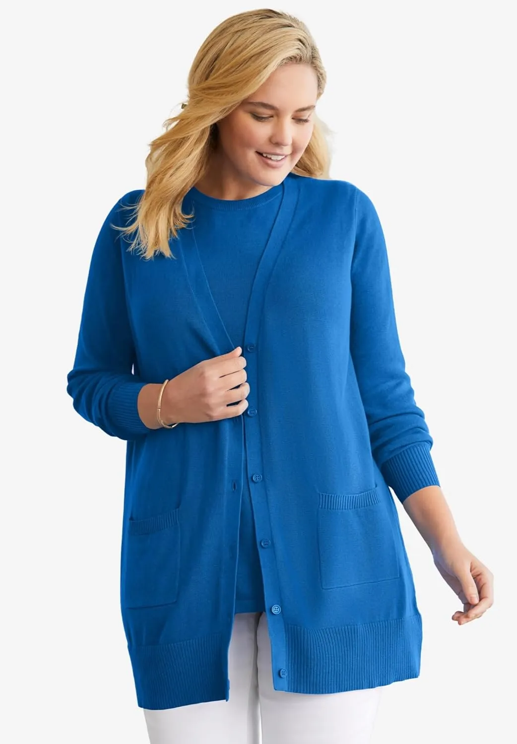 Woman Within Plus Size Perfect Longer-Length Cotton Cardigan