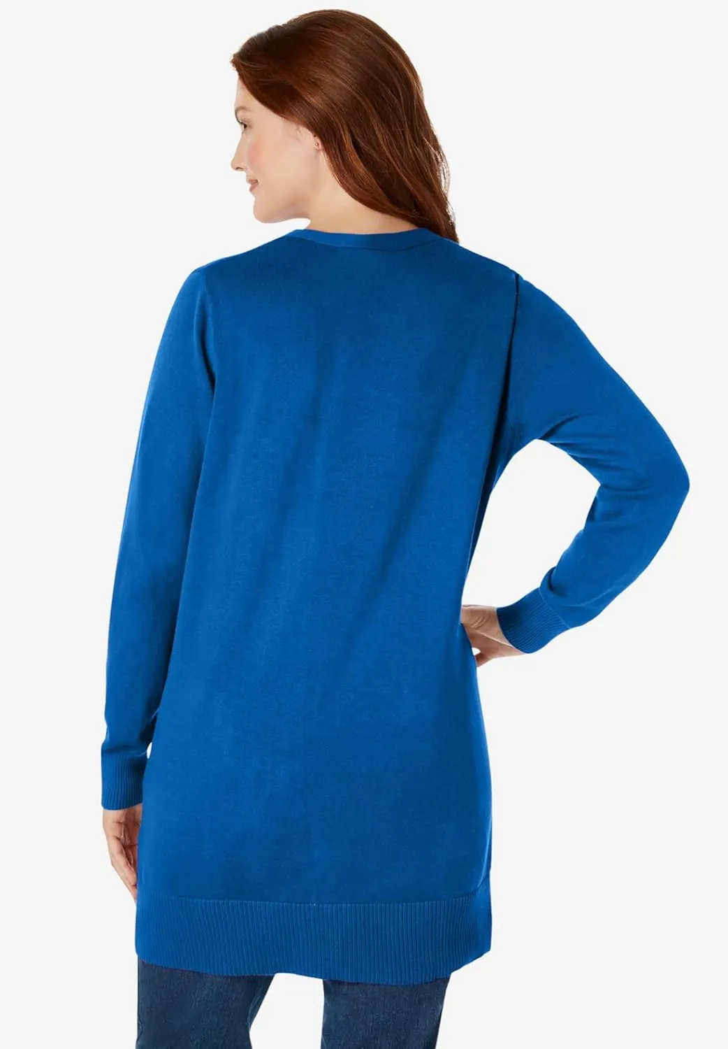 Woman Within Plus Size Perfect Longer-Length Cotton Cardigan