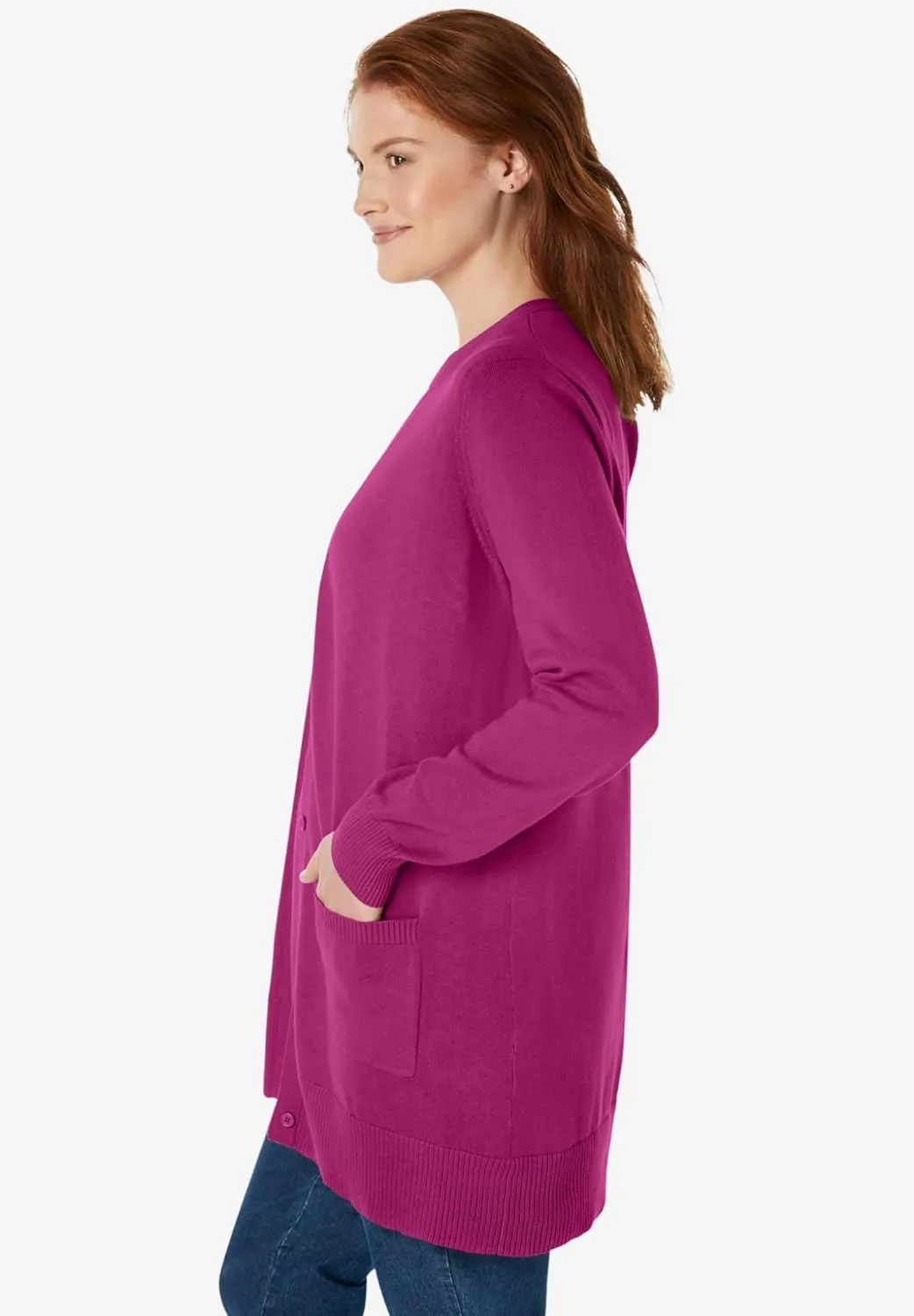 Woman Within Plus Size Perfect Longer-Length Cotton Cardigan