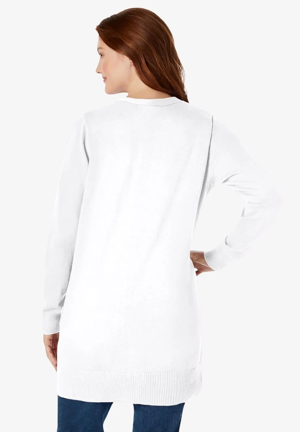 Woman Within Plus Size Perfect Longer-Length Cotton Cardigan