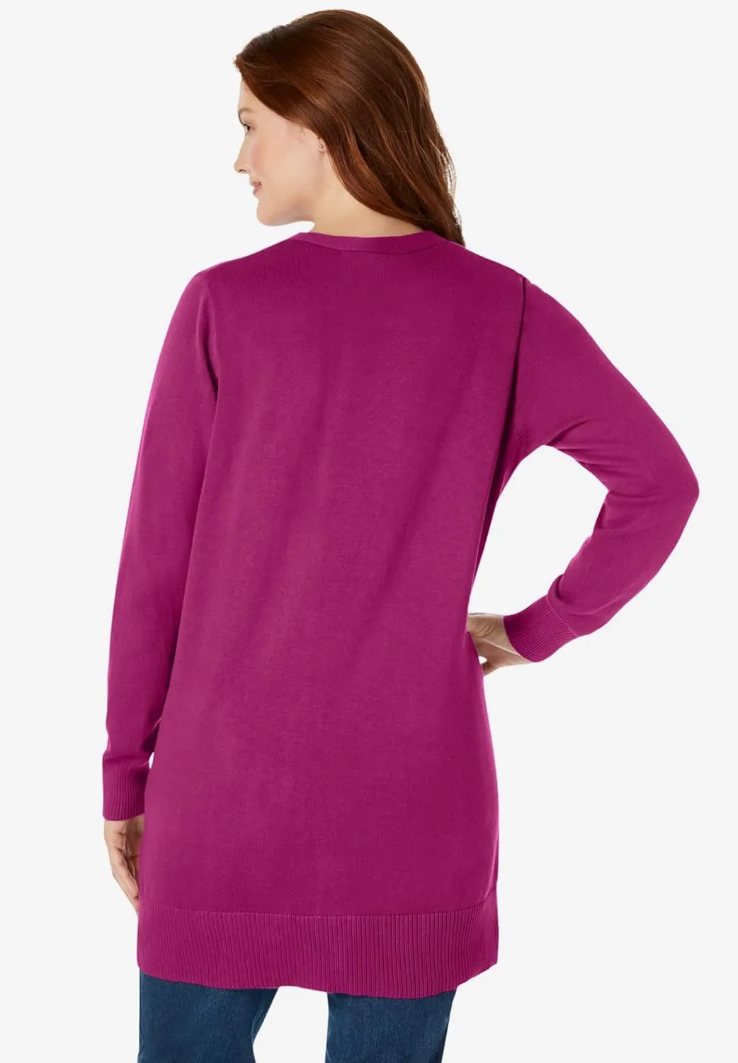 Woman Within Plus Size Perfect Longer-Length Cotton Cardigan