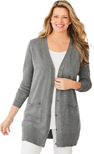 Woman Within Plus Size Perfect Longer-Length Cotton Cardigan