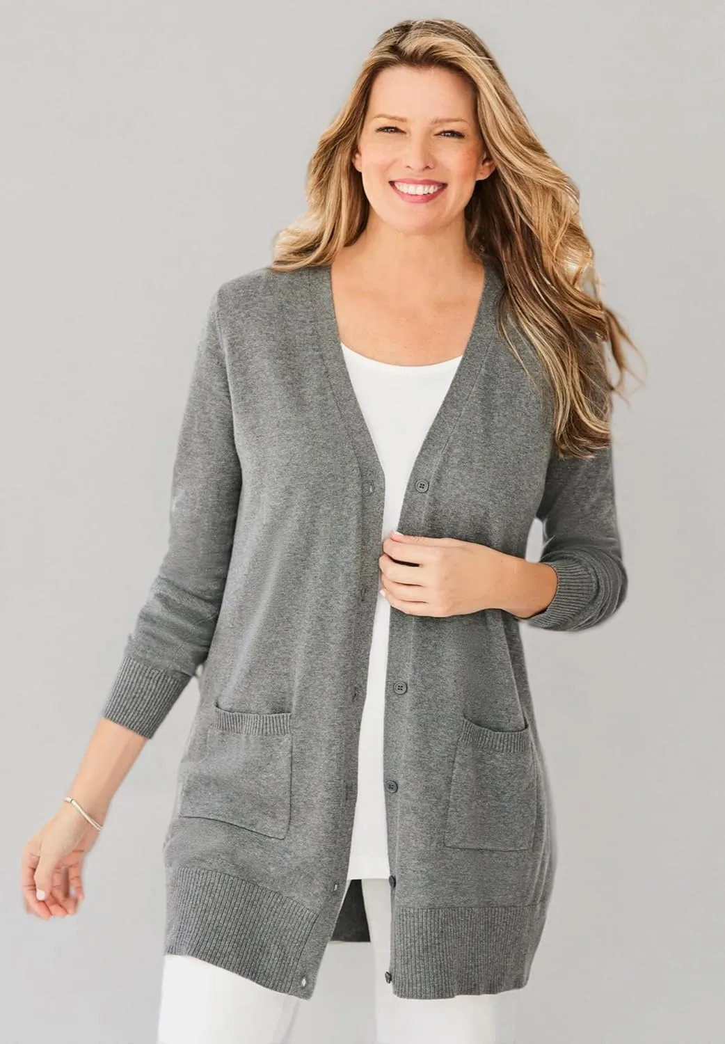 Woman Within Plus Size Perfect Longer-Length Cotton Cardigan