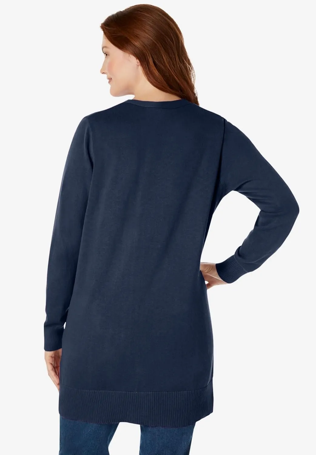 Woman Within Plus Size Perfect Longer-Length Cotton Cardigan