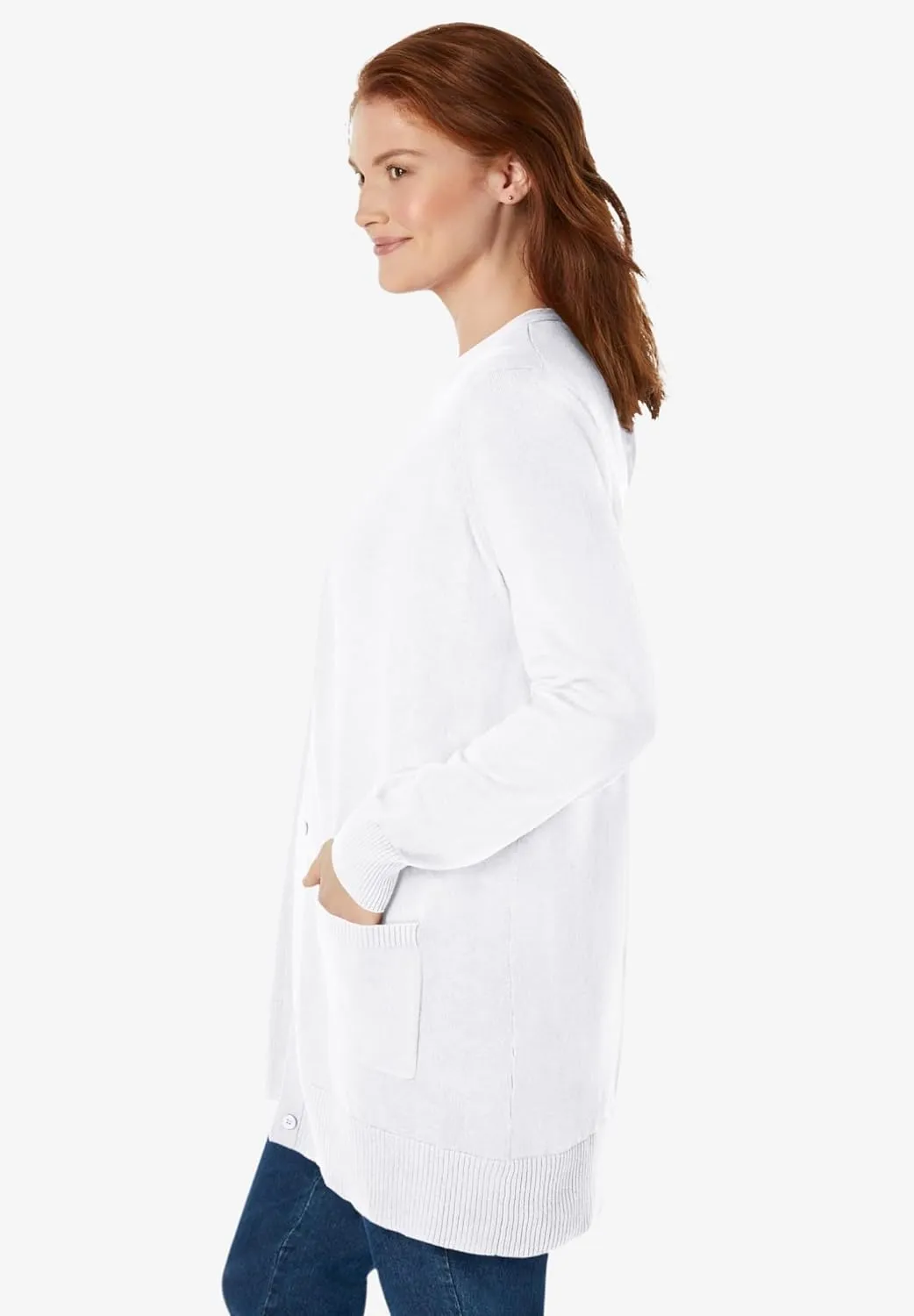 Woman Within Plus Size Perfect Longer-Length Cotton Cardigan