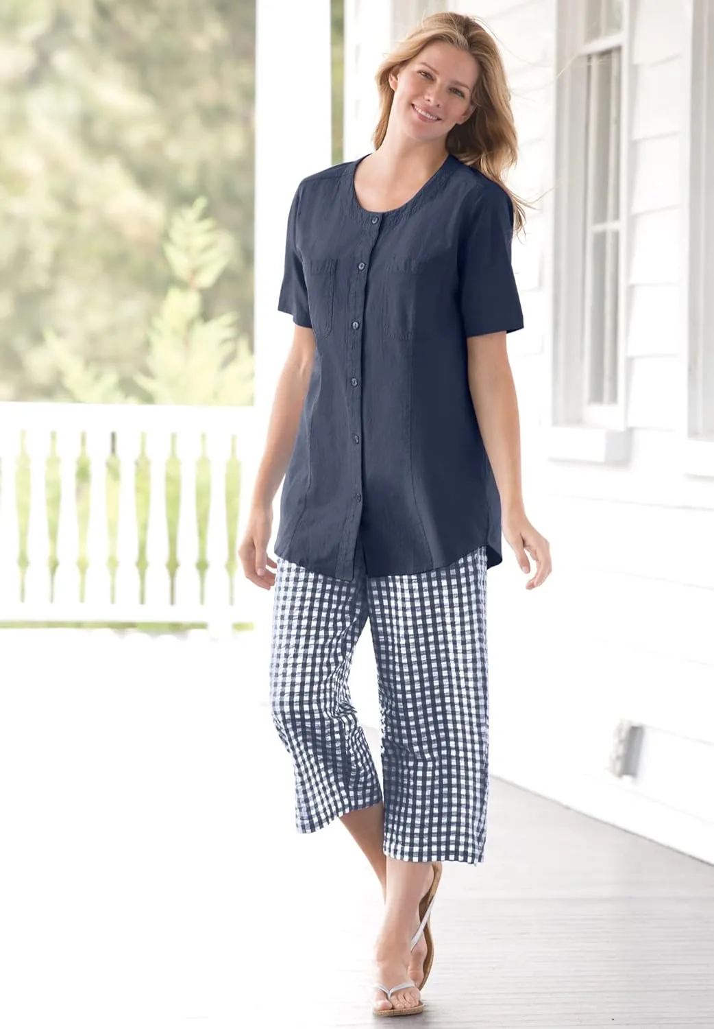 Woman Within Plus Size Seersucker Capri Pant