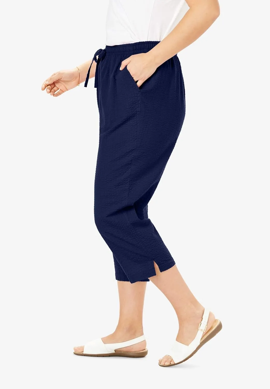 Woman Within Plus Size Seersucker Capri Pant