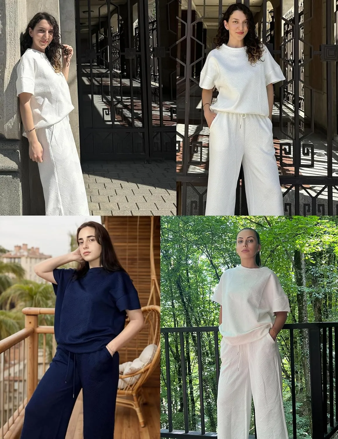 Women 2 Piece Outfits Sweatsuits Summer Lounge Set Casual Short Sleeve Pullover Tops And Drawstring Wide Leg Pants