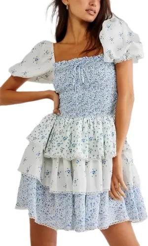 Women Floral Patchwork Mini Dress Y2k Tiered Ruffle Short Dresses Puff Sleeve Corset Layered Beach Sundress