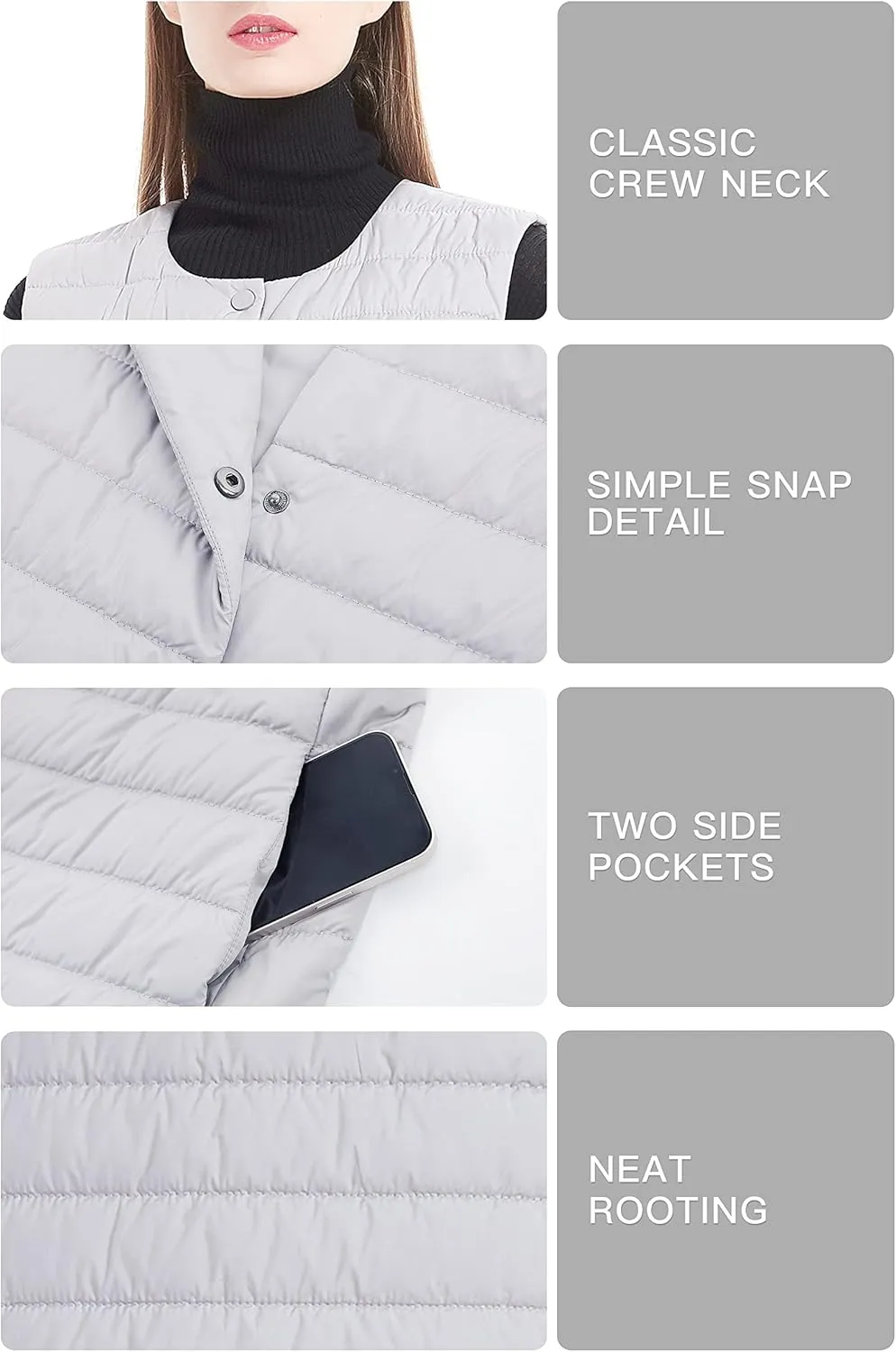 Women Long Puffer Vest Down Quilted Lightweight Button Opening Sleeveless Jacket with Pockets
