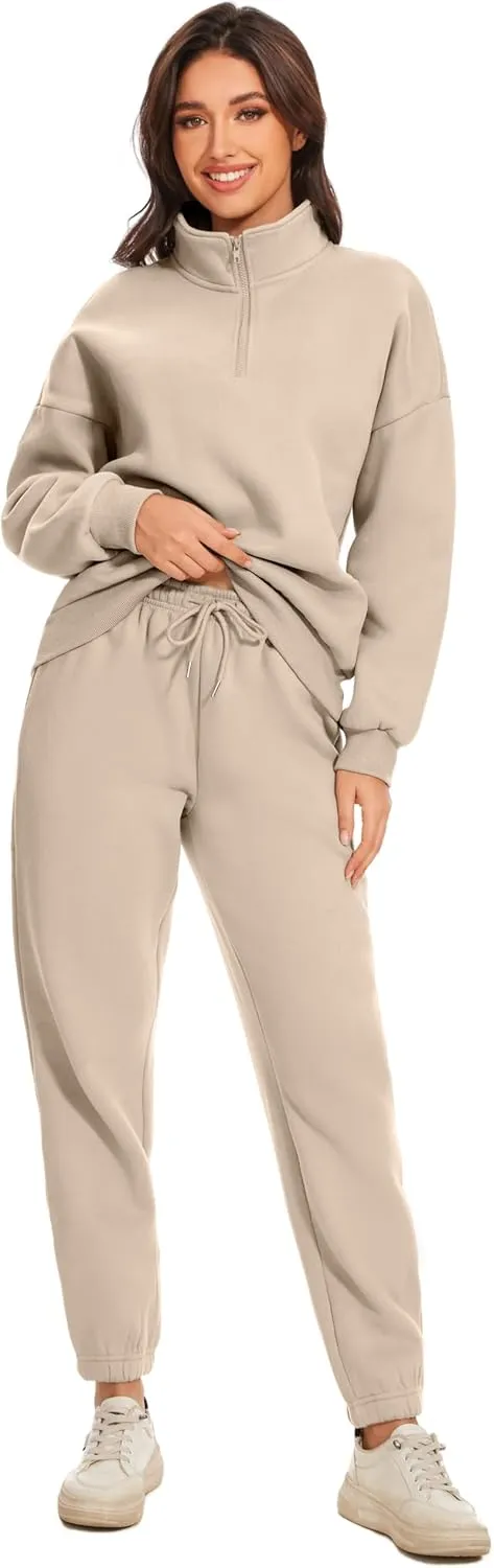 Women Oversized Long Sleeve Sweatsuit Half Zip Sweatshirt & Pants 2 Piece Outfits Sweatsuit With Pockets