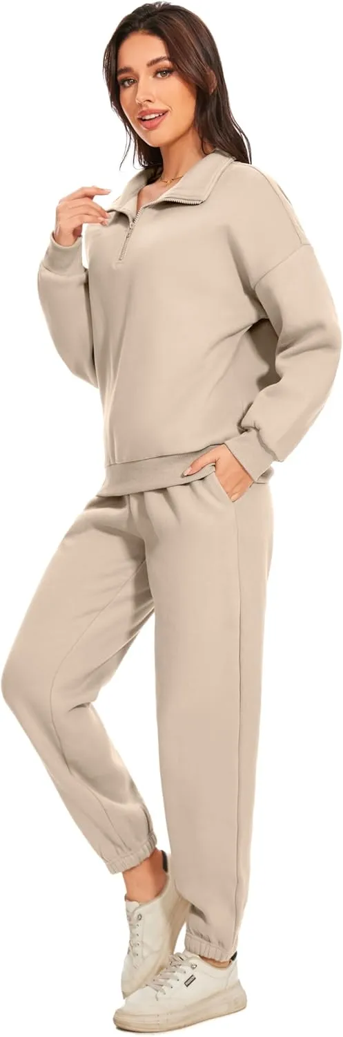 Women Oversized Long Sleeve Sweatsuit Half Zip Sweatshirt & Pants 2 Piece Outfits Sweatsuit With Pockets