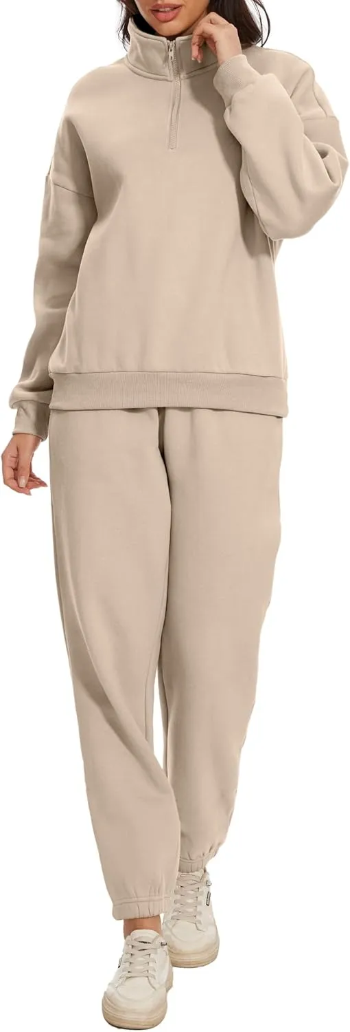 Women Oversized Long Sleeve Sweatsuit Half Zip Sweatshirt & Pants 2 Piece Outfits Sweatsuit With Pockets
