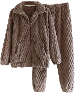 Women Pajamas Set Fall Winter Thick Velour Couple Sleepwear Set Fleece Warm Loungewear