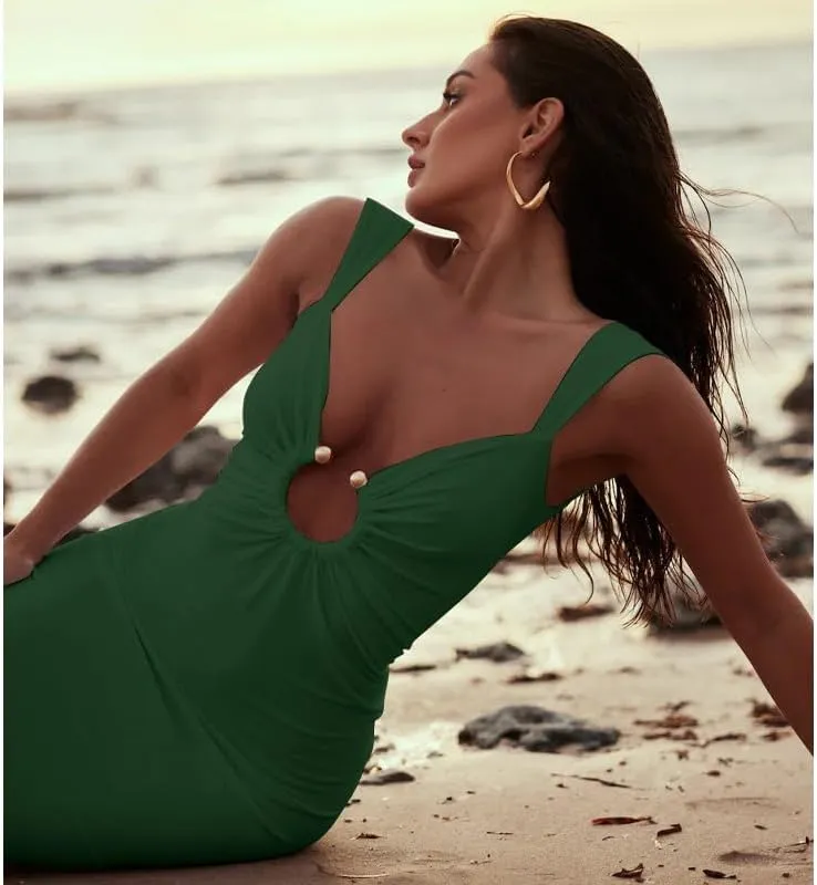 Women Sexy Backless Dress V Neck Sleeveless Bodycon Backless High Slit Maxi Long Party Cocktail Wedding Dress