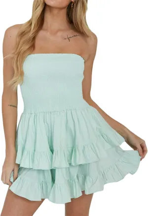 Women Sexy Sleeveless Mini Dress Spaghetti Strap Ruffle Ruched Bodycon Low Cut Lace Short Dress Y2k Party Clubwear