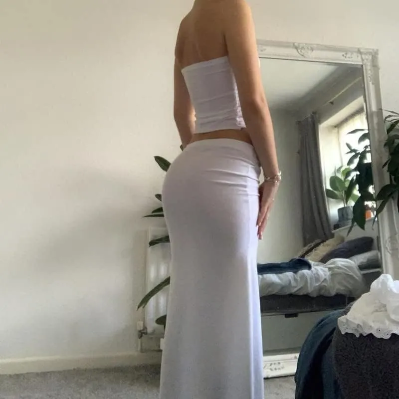 Women Sexy Two Piece Long Skirt Set Y2k Strapless Crop Tube Top Bodycon Maxi Skirt Suit Going Out Outfits Beach Wear