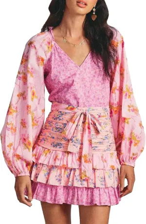 Women Vintage Floral Print Dress Long Sleeve V Neck Layered Ruffle Mini Dress Summer Spring Trendy Short Dress