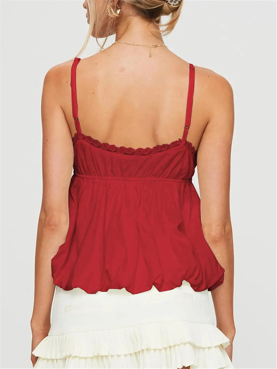 Women Y2K Floral Babydoll Tank Top Cute Spaghetti Strap Bow Tie Crop Camisole Fairycore Night Out Rave Ruffle Outfit