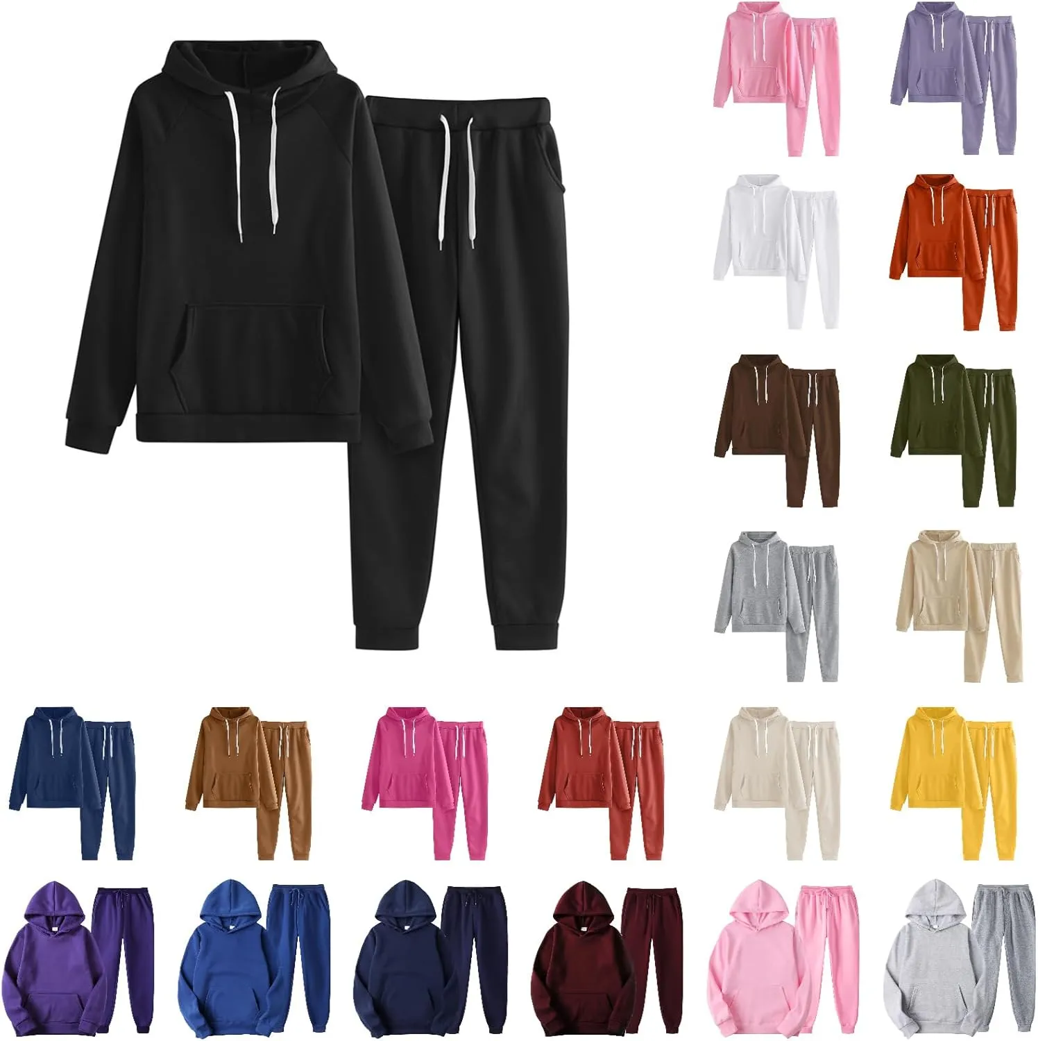 Womens 2 Piece Tracksuits Oversized Pullover Long Sleeve Hoodie Lounge Joggers Fashion Winter Sweatsuit Outfits Pocket