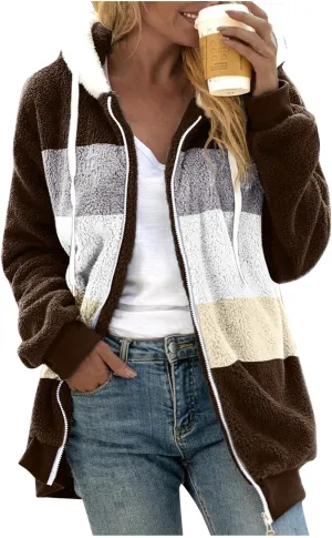 Womens 2023 Winter Fashion Plus Size Sharpa Jacket Fleece Warm Hoodie Outwear Plush Sweatshirt Thick Fuzzy Tops