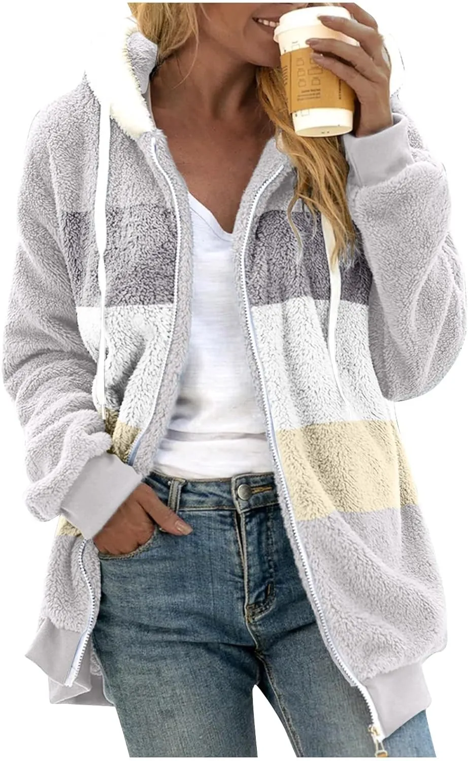 Womens 2023 Winter Fashion Plus Size Sharpa Jacket Fleece Warm Hoodie Outwear Plush Sweatshirt Thick Fuzzy Tops