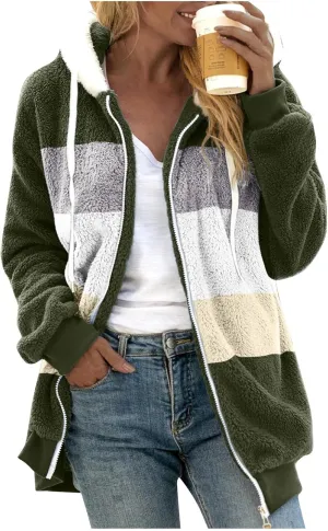 Womens 2023 Winter Fashion Plus Size Sharpa Jacket Fleece Warm Hoodie Outwear Plush Sweatshirt Thick Fuzzy Tops