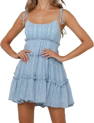 Womens 2024 Summer Floral Mini Dress Boho Flowy Skater Dresses Short Sleeveless Ruffle Spaghetti Women's
