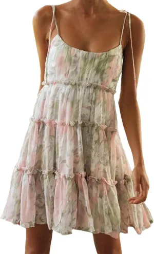 Womens 2024 Summer Floral Mini Dress Boho Flowy Skater Dresses Short Sleeveless Ruffle Spaghetti Women's