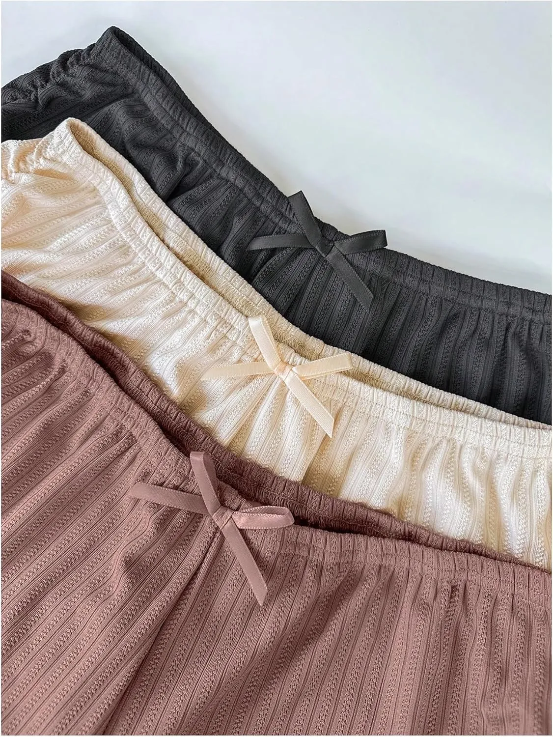 Women's 6 Piece Knitted Pajama Set Sleeveless Crop Cami Top and Slit Ruched Shorts Pj Set Bow Lounge Set Sleepwear