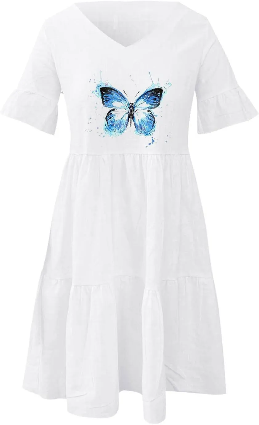 Women's Babydoll Ruffle Spring Dress Floral Pirnt Short Mini Dress V Neck Tiered Causal Dresses Cute Fashion Outfits 2023