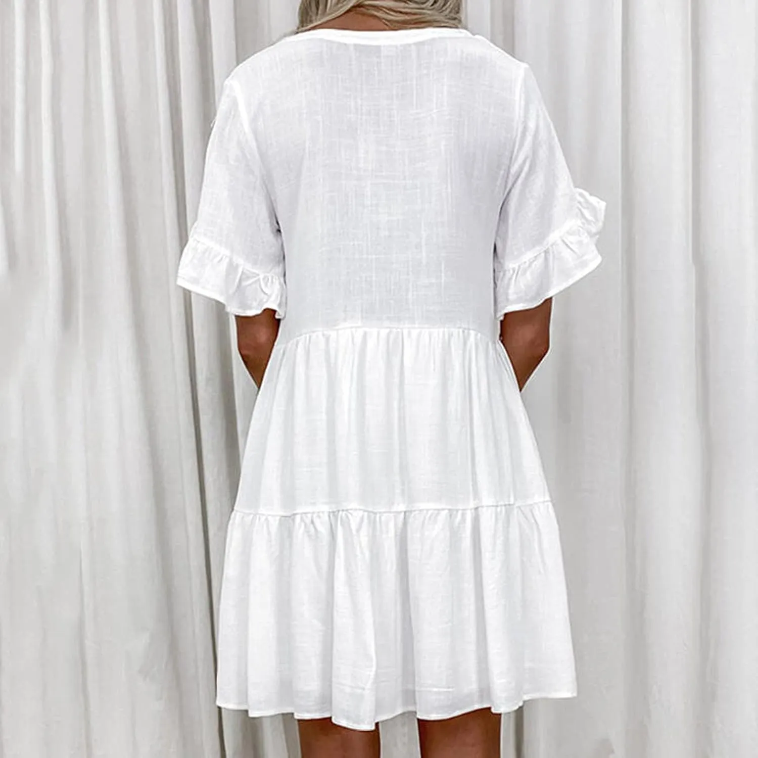 Women's Babydoll Ruffle Spring Dress Floral Pirnt Short Mini Dress V Neck Tiered Causal Dresses Cute Fashion Outfits 2023