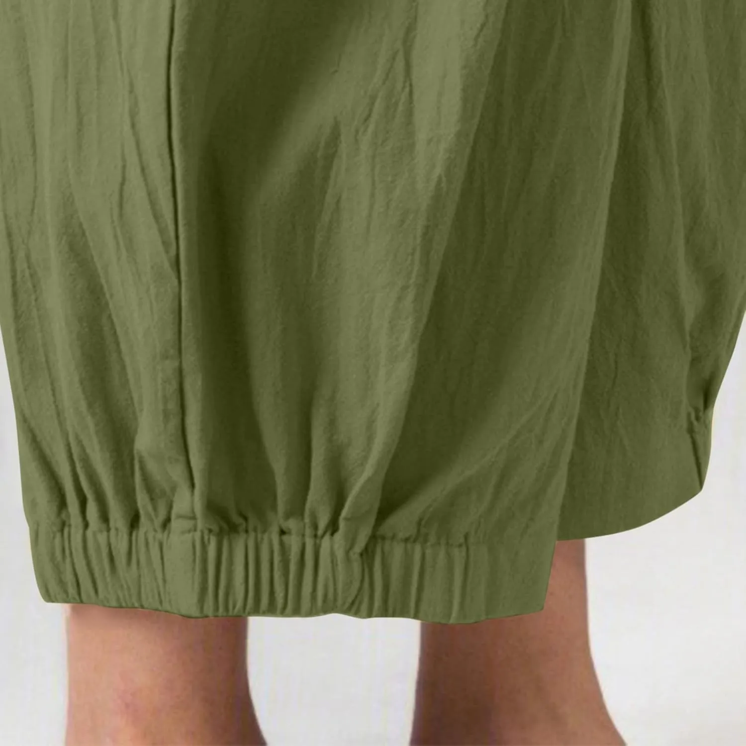 Womens Capri Pants Summer Straight Wide Leg Slacks Loose Comfy Fit Elastic Waist Cotton Linen Yoga Cropped Trousers