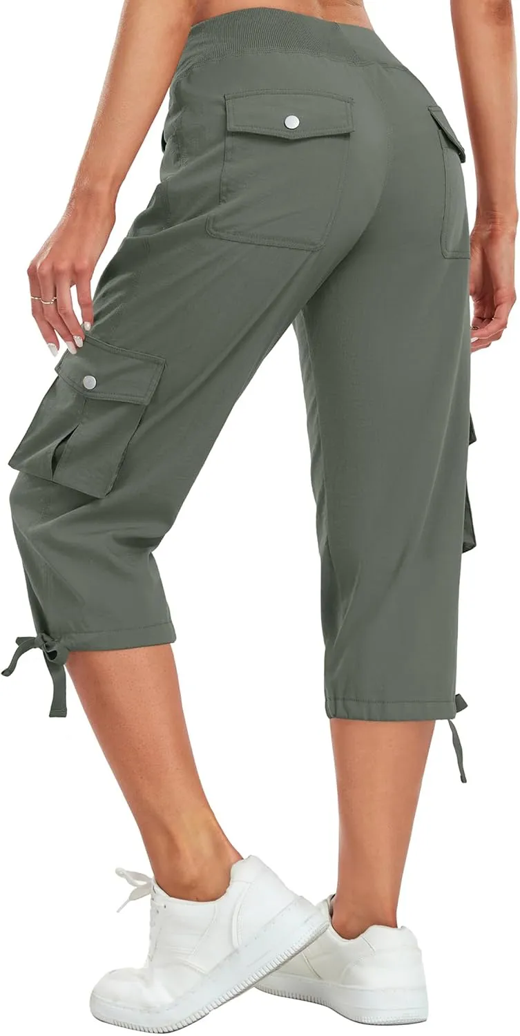 Women's Cargo Capris Pants Lightweight Quick Dry Hiking Pants Baggy Casual Outdoor Travel Cute Pants with 6 Pockets