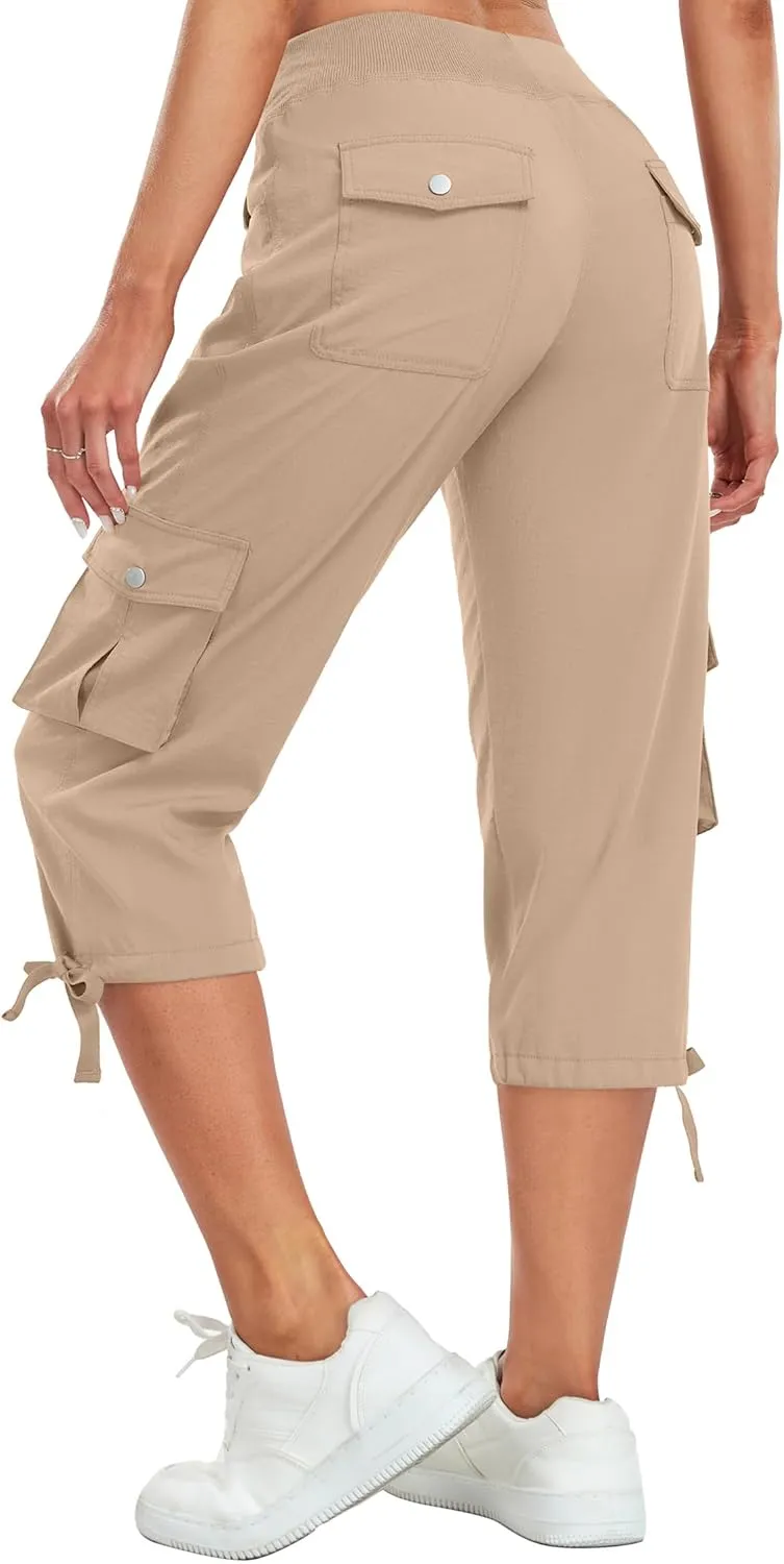 Women's Cargo Capris Pants Lightweight Quick Dry Hiking Pants Baggy Casual Outdoor Travel Cute Pants with 6 Pockets