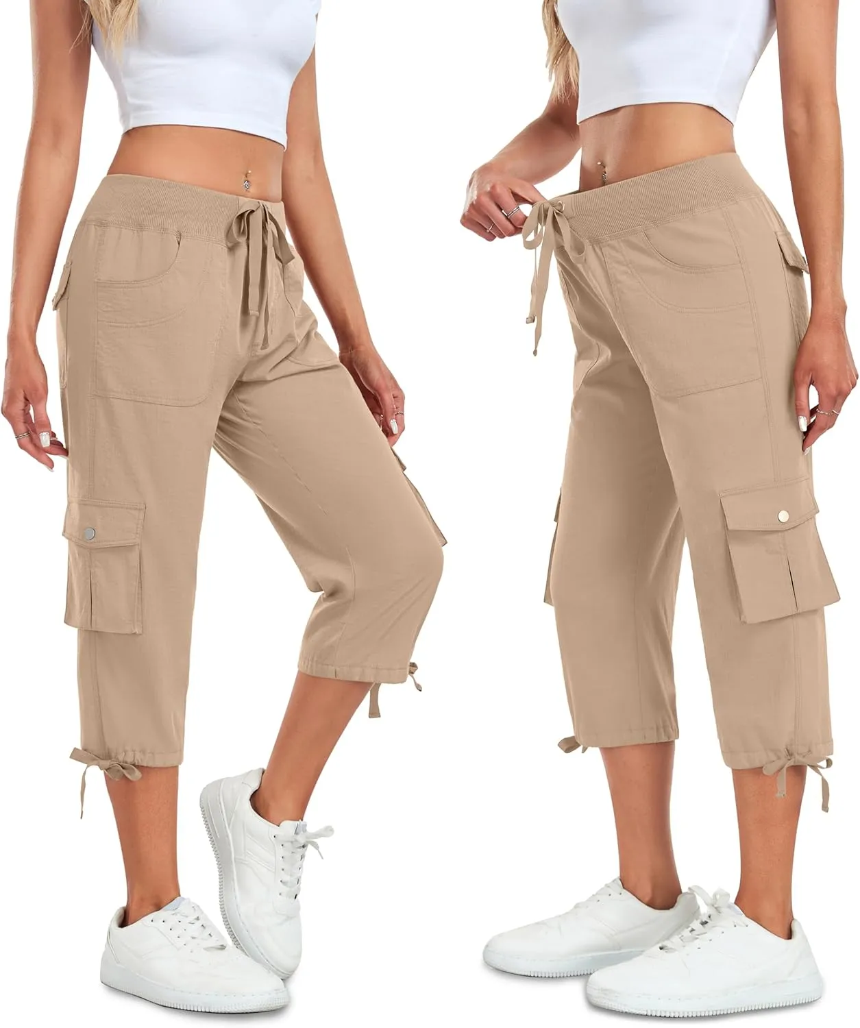 Women's Cargo Capris Pants Lightweight Quick Dry Hiking Pants Baggy Casual Outdoor Travel Cute Pants with 6 Pockets
