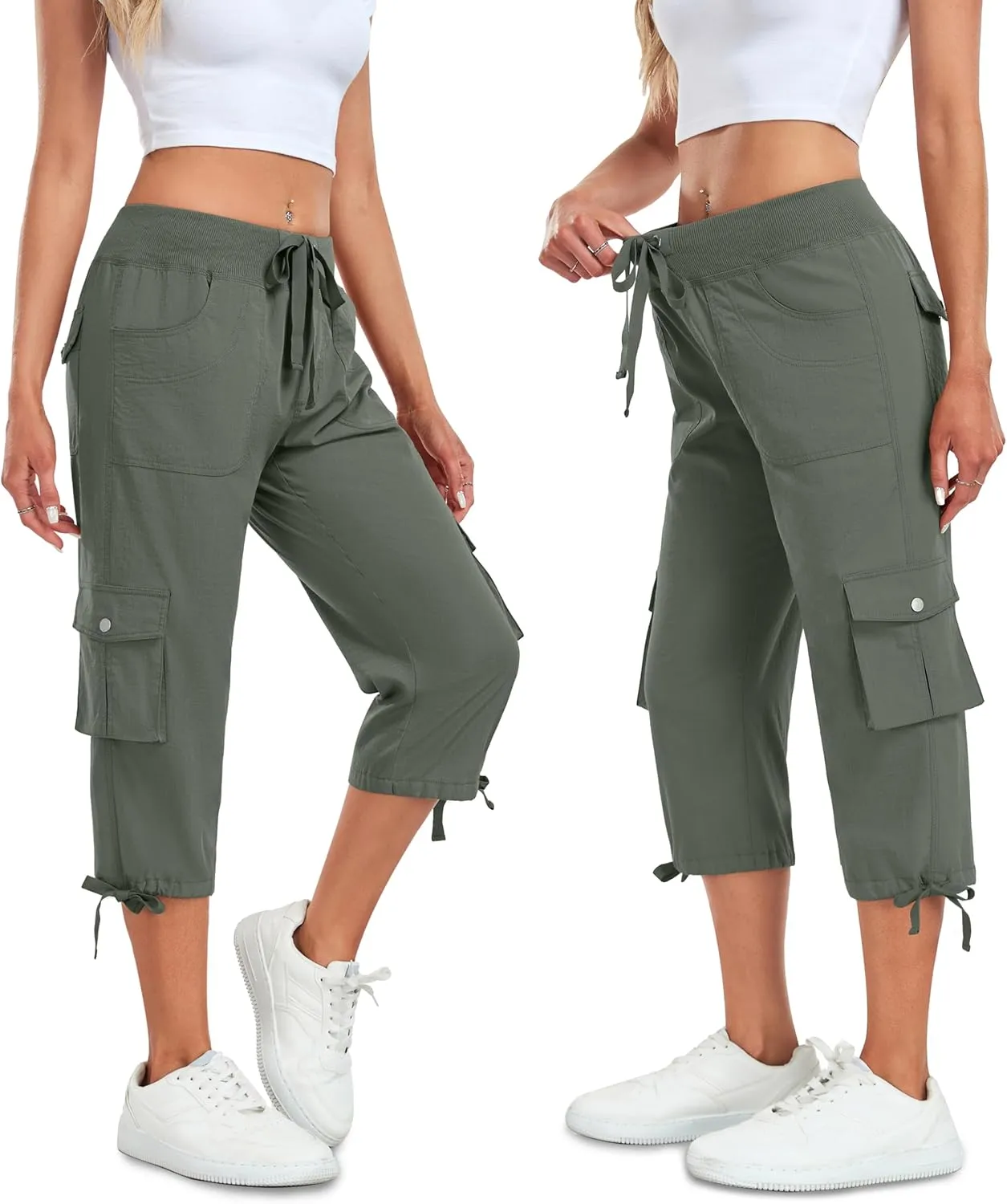 Women's Cargo Capris Pants Lightweight Quick Dry Hiking Pants Baggy Casual Outdoor Travel Cute Pants with 6 Pockets