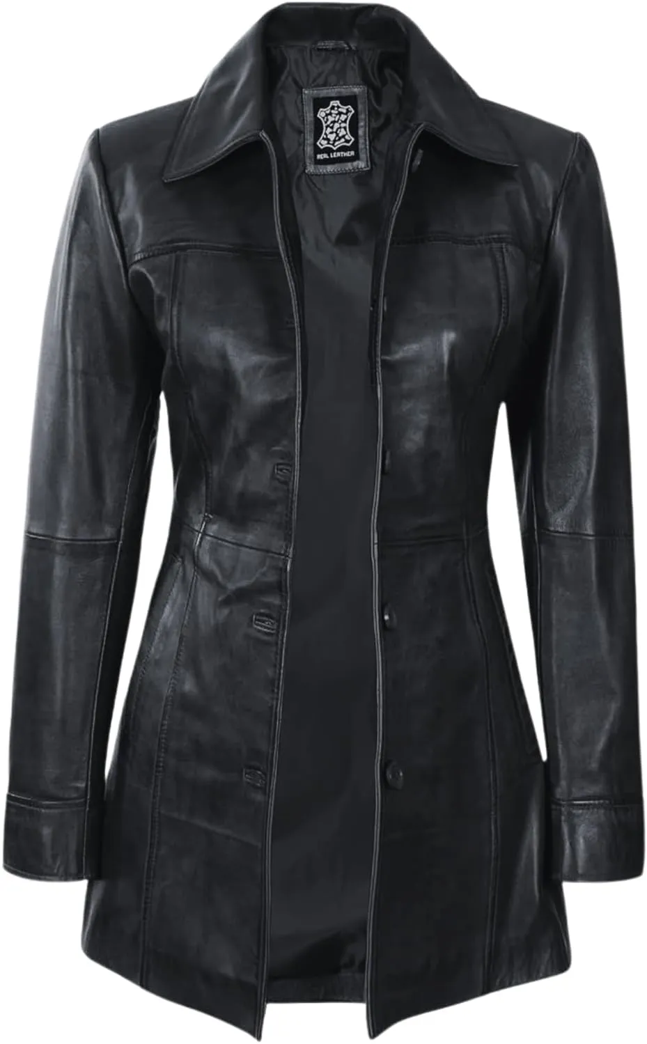 Women's Casual Genuine Lambskin Leather Front Button Up Car Coat Long Lenght Winter Fashion Jacket For Women