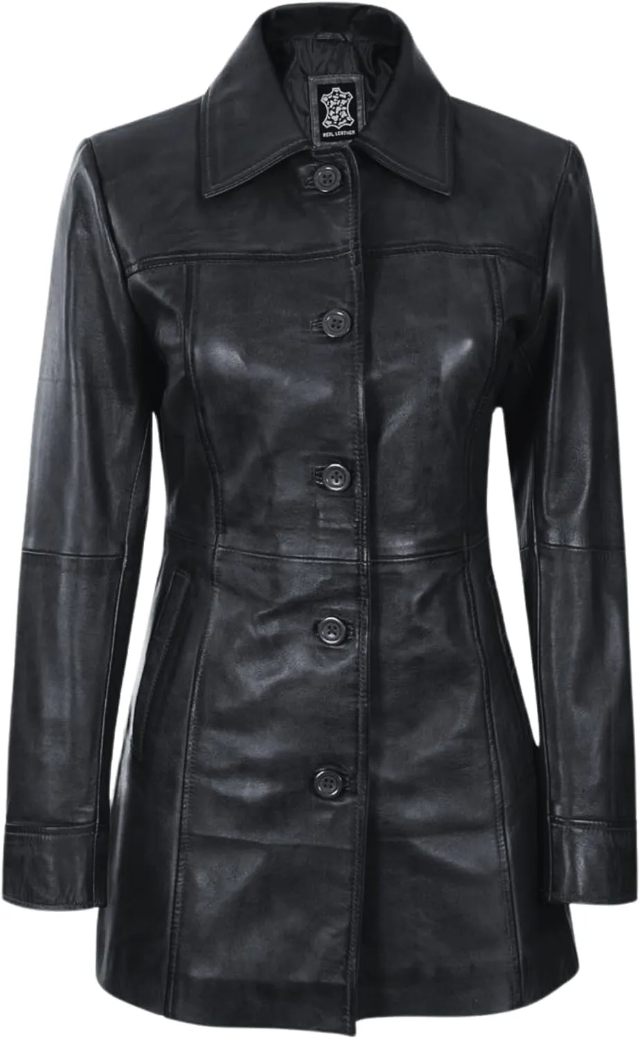 Women's Casual Genuine Lambskin Leather Front Button Up Car Coat Long Lenght Winter Fashion Jacket For Women