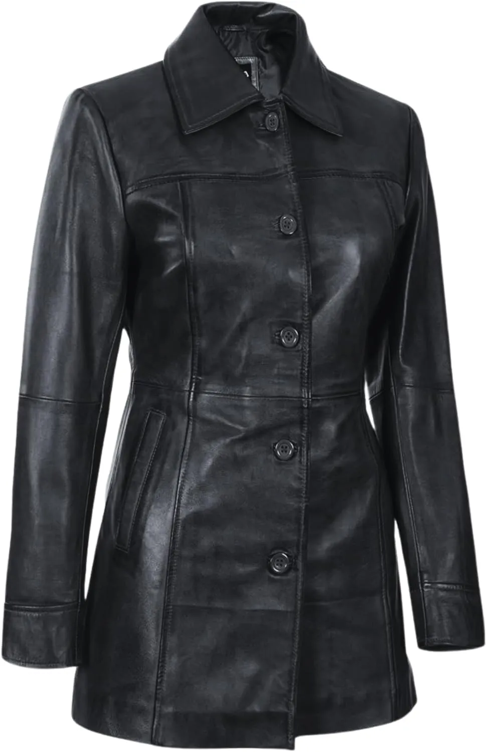 Women's Casual Genuine Lambskin Leather Front Button Up Car Coat Long Lenght Winter Fashion Jacket For Women