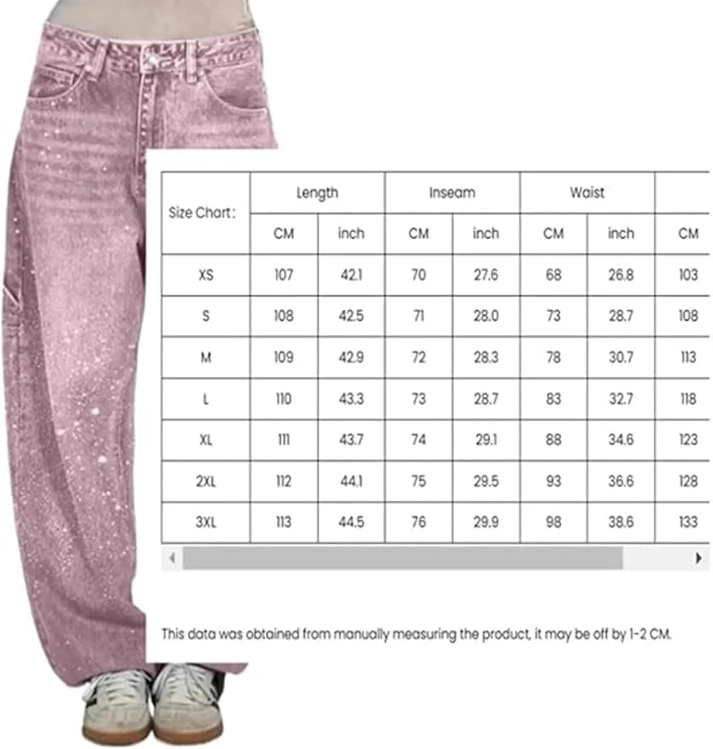 Women's Casual Rhinestone Loose Harem Jeans, High Waisted Straight Wide Leg Pants, Sparkly Rhinestone Denim Pants for Women