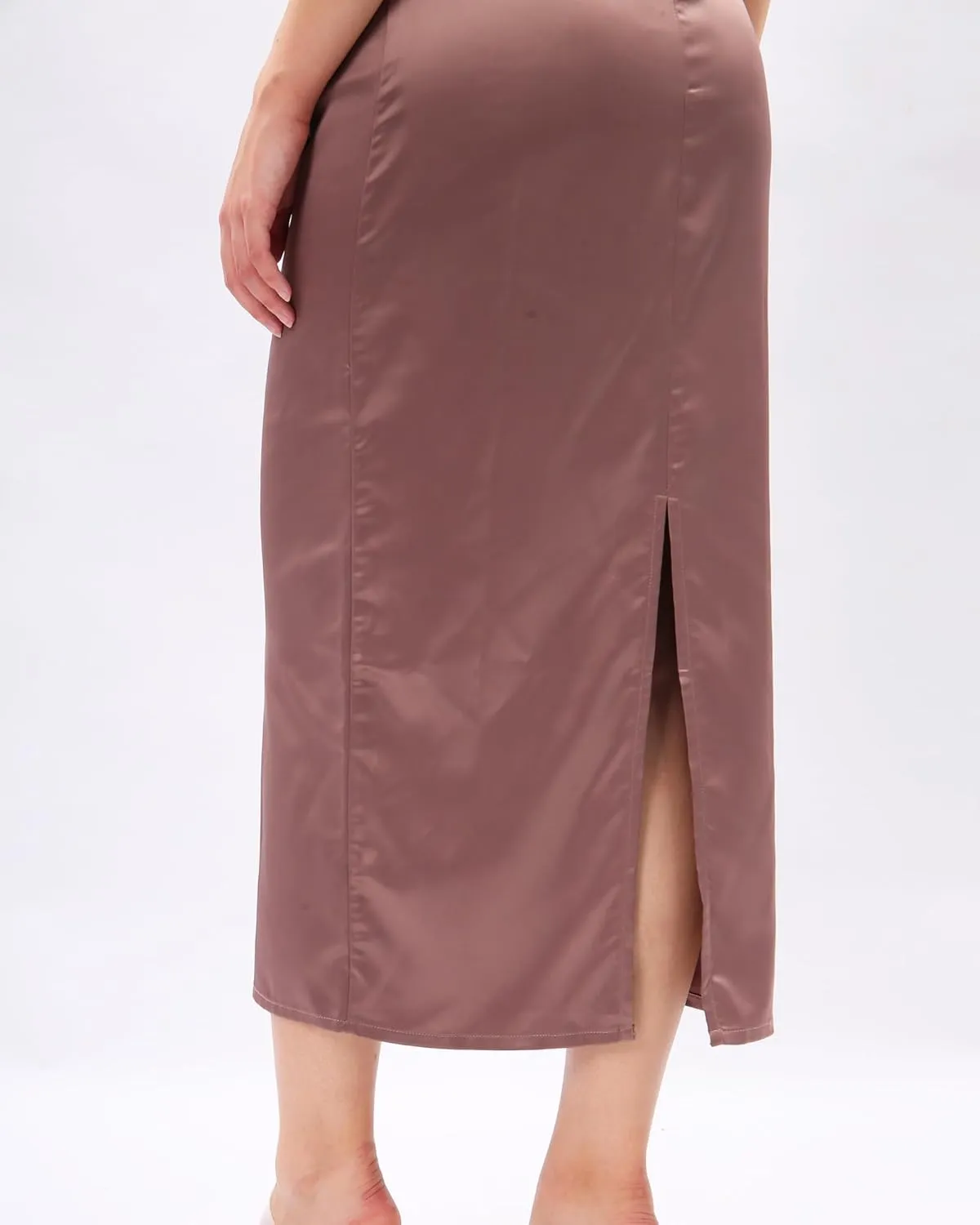 Womens Casual Round Neck Sleeveless Summer Sundresses Split Satin Maxi Dress Zip Back Tank Dresses