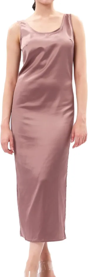 Womens Casual Round Neck Sleeveless Summer Sundresses Split Satin Maxi Dress Zip Back Tank Dresses